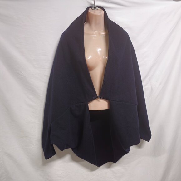 Anthropologie Gabriel for Sach Wool Poncho Coat Women One Size Navy Blue - Picture 3 of 14